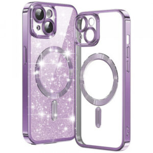Husa MagSafe pentru Apple iPhone 14, Techsuit, Luxury Glitter, Mov Deschis