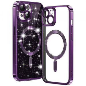 Husa MagSafe pentru Apple iPhone 14, Techsuit, Luxury Glitter, Mov Inchis