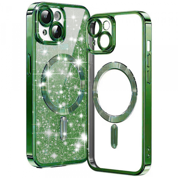 Husa MagSafe pentru Apple iPhone 14, Techsuit, Luxury Glitter, Verde Inchis