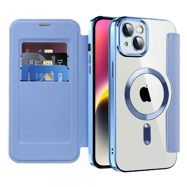 Husa MagSafe pentru Apple iPhone 14, Techsuit, SmartMag Book, Bleu