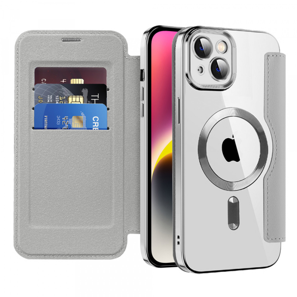 Husa MagSafe pentru Apple iPhone 14, Techsuit, SmartMag Book, Gri