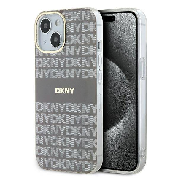 Husa MagSafe pentru Apple iPhone 15, DKNY, IML Mono & Stripe, Bej