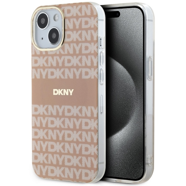 Husa MagSafe pentru Apple iPhone 15, DKNY, IML Mono & Stripe, Roz