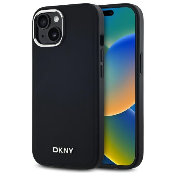 Husa MagSafe pentru Apple iPhone 15, DKNY, Plain Logo, Neagra