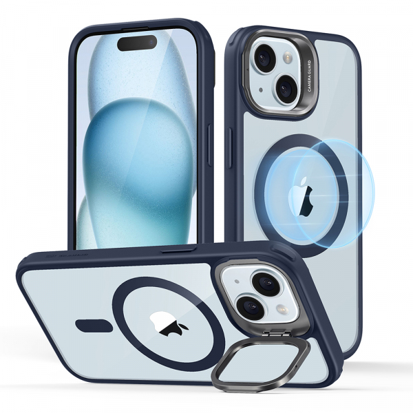 Husa MagSafe pentru Apple iPhone 15, ESR, Classic Hybrid Kickstand, Bleumarin Transparenta