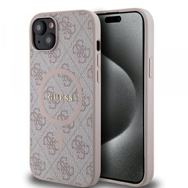 Husa MagSafe pentru Apple iPhone 15, Guess, 4G Collection, Roz