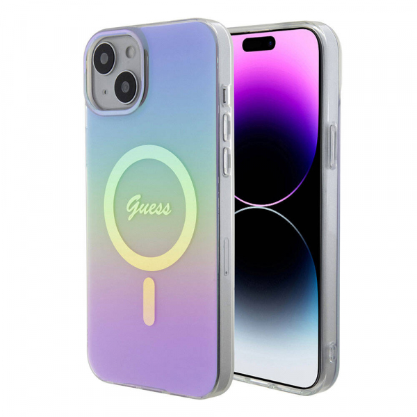 Husa MagSafe pentru Apple iPhone 15, Guess, IML Iridescent, Mov