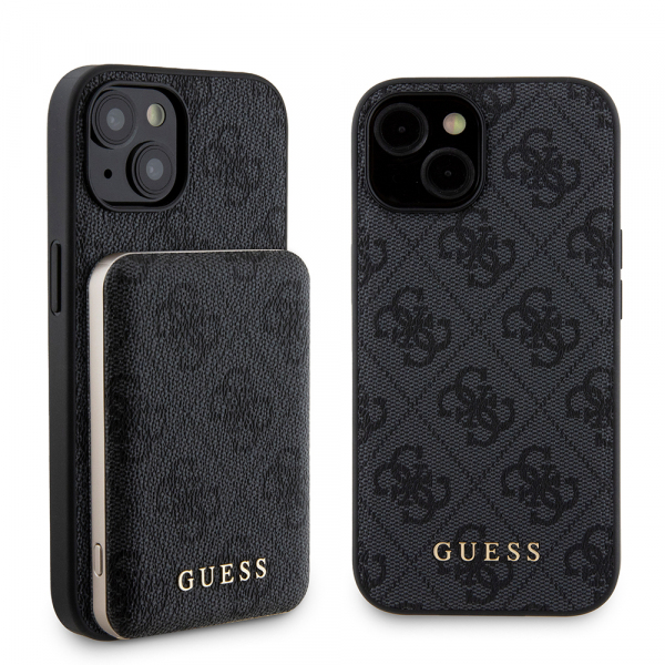 Husa MagSafe pentru Apple iPhone 15, Guess, Powerbank 4G Metal Logo, Neagra