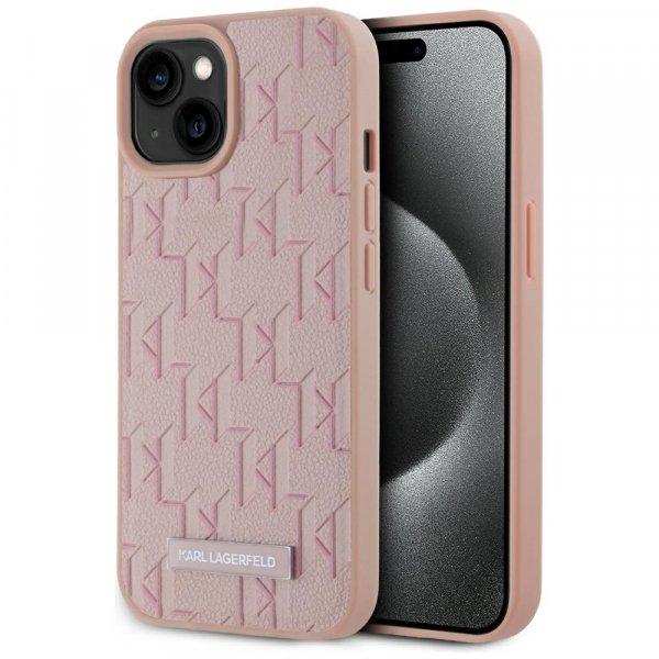Husa MagSafe pentru Apple iPhone 15, Karl Lagerfeld, Hot Stamp, Roz