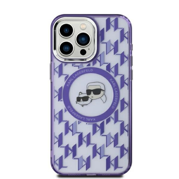 Husa MagSafe pentru Apple iPhone 15, Karl Lagerfeld, IML Monogram Karl & Choupette\'s Heads, Mov
