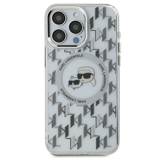 Husa MagSafe pentru Apple iPhone 15, Karl Lagerfeld, IML Monogram Karl & Choupette\'s Heads, Transparenta