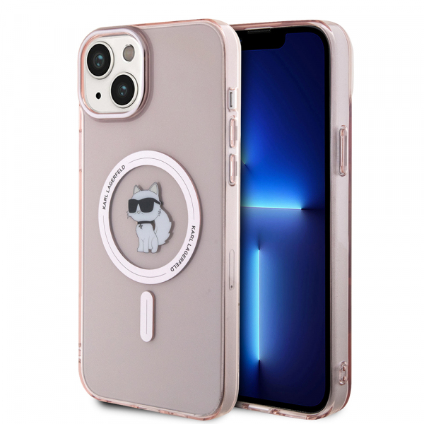 Husa MagSafe pentru Apple iPhone 15 Plus / 14 Plus, Karl Lagerfeld, IML Choupette, Roz