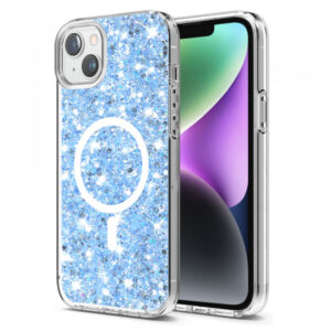 Husa MagSafe pentru Apple iPhone 15 Plus / 14 Plus, Techsuit, Sparkly Glitter, Bleu