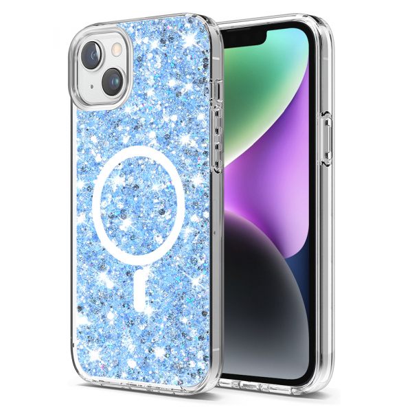 Husa MagSafe pentru Apple iPhone 15 Plus / 14 Plus, Techsuit, Sparkly Glitter, Bleu