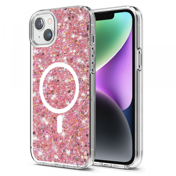 Husa MagSafe pentru Apple iPhone 15 Plus / 14 Plus, Techsuit, Sparkly Glitter, Magenta