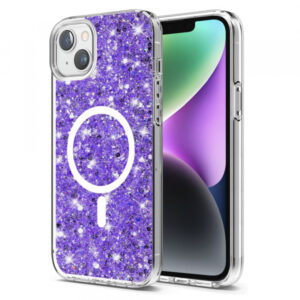 Husa MagSafe pentru Apple iPhone 15 Plus / 14 Plus, Techsuit, Sparkly Glitter, Mov