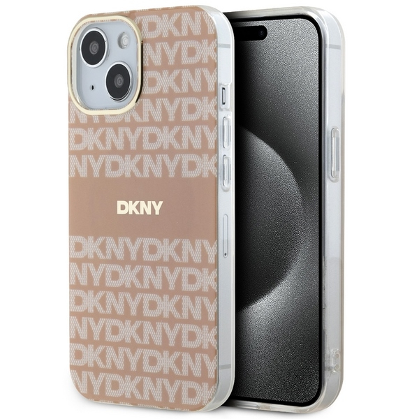 Husa MagSafe pentru Apple iPhone 15 Plus, DKNY, IML Mono & Stripe, Roz