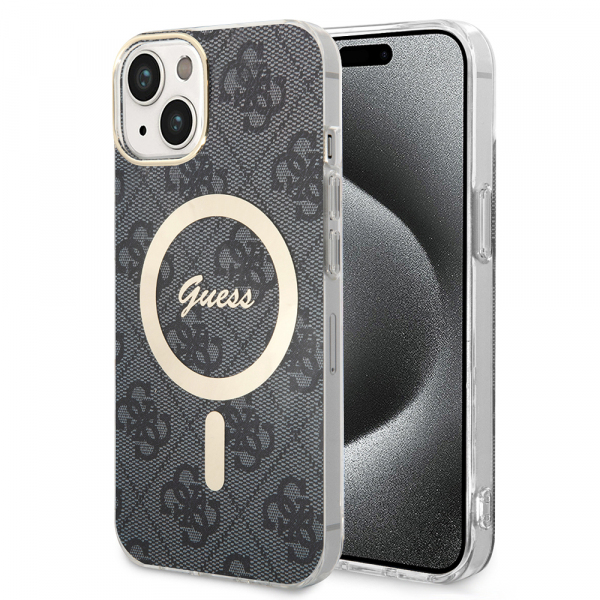 Husa MagSafe pentru Apple iPhone 15 Plus, Guess, IML 4G, Neagra