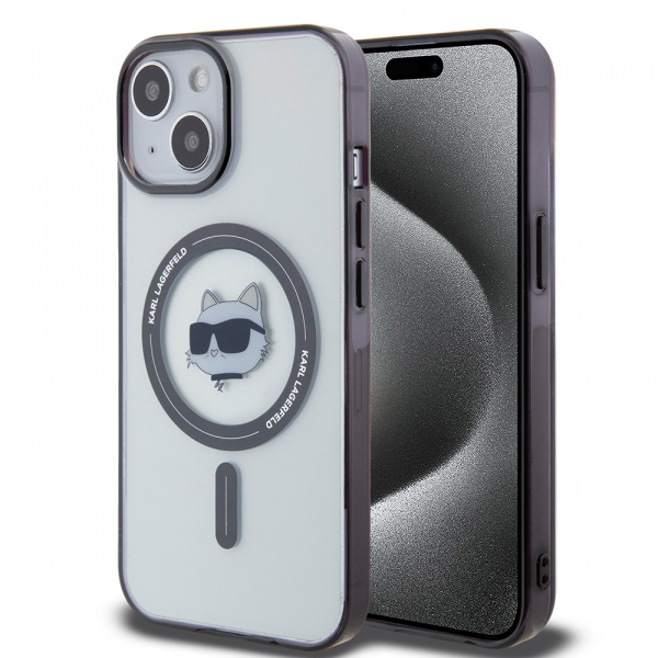 Husa MagSafe pentru Apple iPhone 15 Plus, Karl Lagerfeld, IML Choupette\'s Head, Transparenta