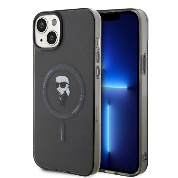 Husa MagSafe pentru Apple iPhone 15 Plus, Karl Lagerfeld, IML Ikonik Karl, Neagra