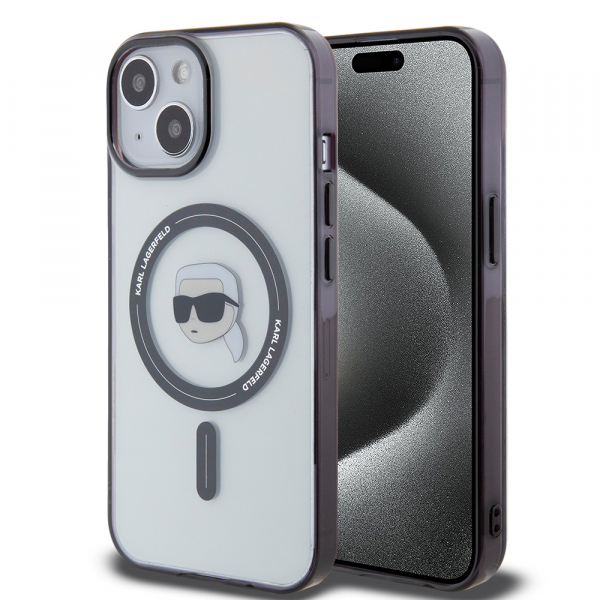 Husa MagSafe pentru Apple iPhone 15 Plus, Karl Lagerfeld, IML Karl\'s Head, Transparenta