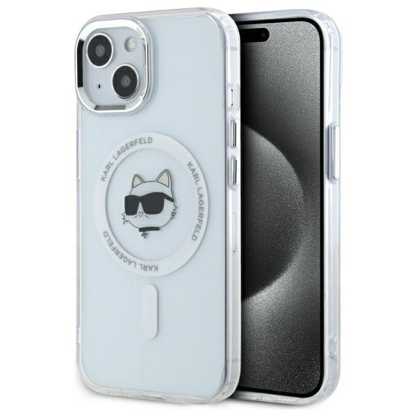 Husa MagSafe pentru Apple iPhone 15 Plus, Karl Lagerfeld, IML Metal Choupette\'s Head, Alba