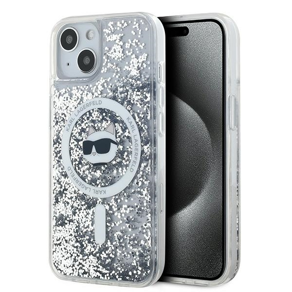 Husa MagSafe pentru Apple iPhone 15 Plus, Karl Lagerfeld, Liquid Glitter Choupette\'s Head, Transparenta