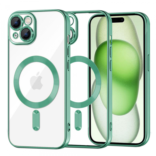 Husa MagSafe pentru Apple iPhone 15 Plus, Techsuit, Luxury Crystal, Verde Deschis
