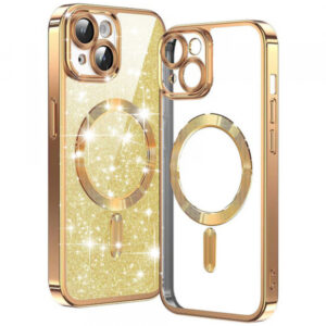 Husa MagSafe pentru Apple iPhone 15 Plus, Techsuit, Luxury Glitter, Aurie