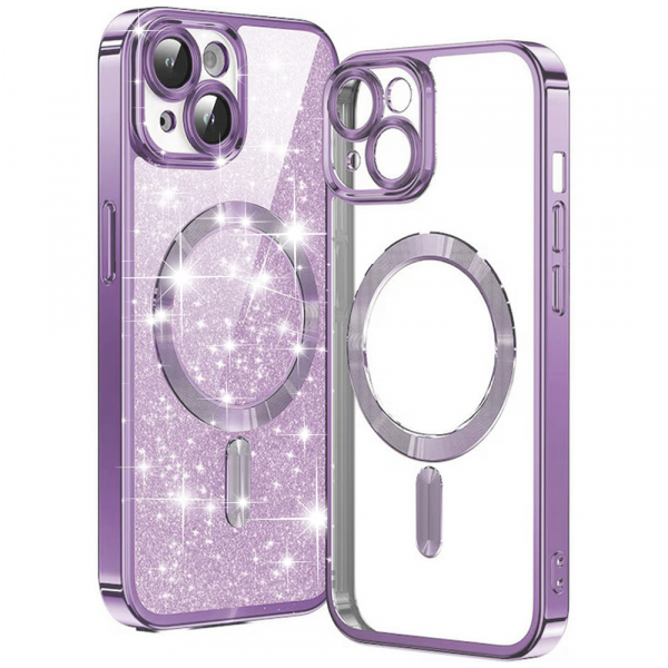 Husa MagSafe pentru Apple iPhone 15 Plus, Techsuit, Luxury Glitter, Mov Deschis
