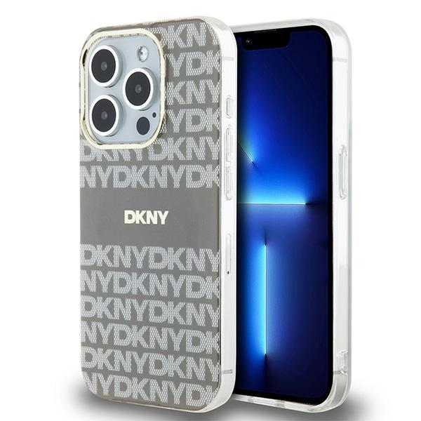 Husa MagSafe pentru Apple iPhone 15 Pro, DKNY, IML Mono & Stripe, Bej