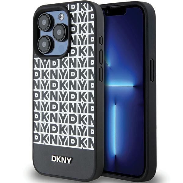 Husa MagSafe pentru Apple iPhone 15 Pro, DKNY, Printed Pattern Metal Logo, Neagra