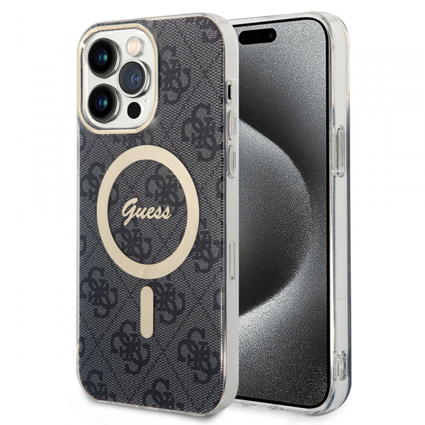 Husa MagSafe pentru Apple iPhone 15 Pro, Guess, 4G IML, Neagra