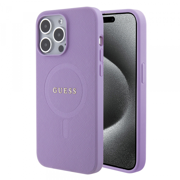 Husa MagSafe pentru Apple iPhone 15 Pro, Guess, Saffiano, Mov