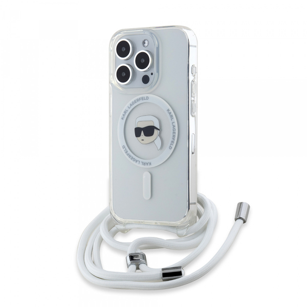 Husa MagSafe pentru Apple iPhone 15 Pro, Karl Lagerfeld, IML Crossbody Karl\'s Head, Transparenta