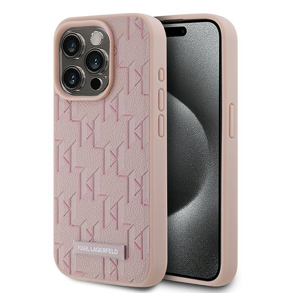 Husa MagSafe pentru Apple iPhone 15 Pro, Karl Lagerfeld, Monogram Metal Logo, Roz