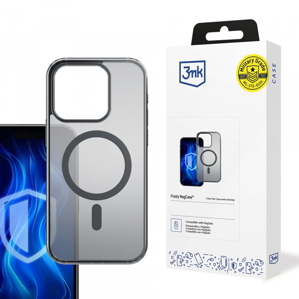 Husa MagSafe pentru Apple iPhone 15 Pro Max, 3MK, Frosty MagCase, Neagra Satinata