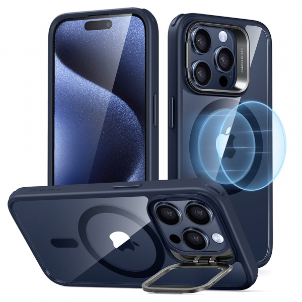 Husa MagSafe pentru Apple iPhone 15 Pro Max, ESR, Classic Hybrid Kickstand, Bleumarin Transparenta
