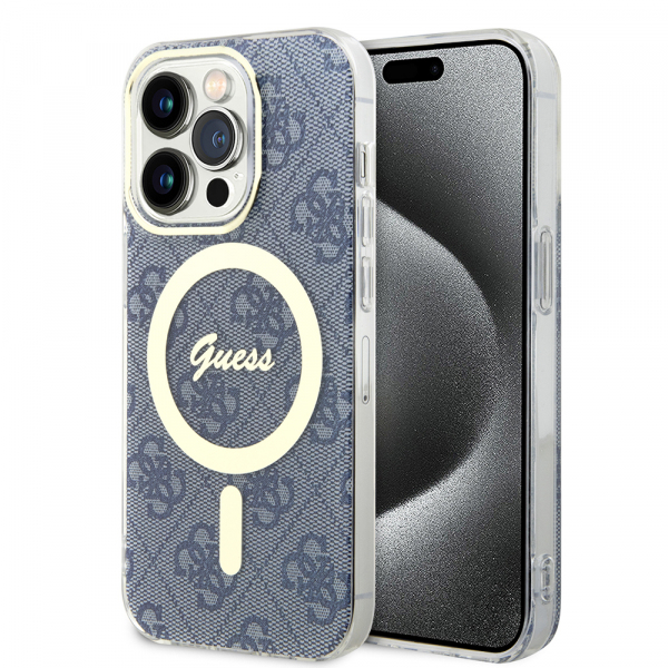 Husa MagSafe pentru Apple iPhone 15 Pro Max, Guess, IML 4G, Albastra