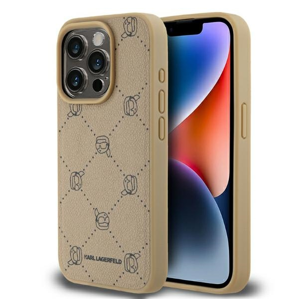 Husa MagSafe pentru Apple iPhone 15 Pro Max, Guess, Karl Heads Pattern, Bej