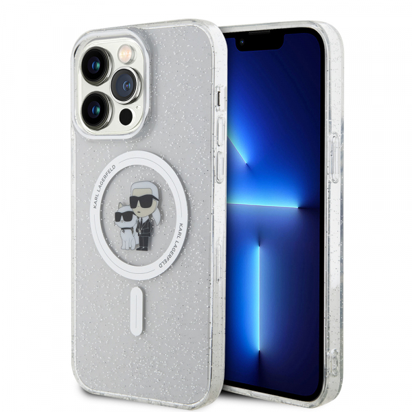 Husa MagSafe pentru Apple iPhone 15 Pro Max, Karl Lagerfeld, Glitter Karl & Choupette, Transparenta