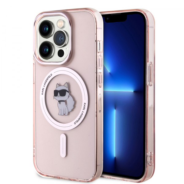 Husa MagSafe pentru Apple iPhone 15 Pro Max, Karl Lagerfeld, IML Choupette, Roz
