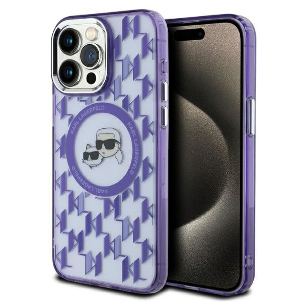 Husa MagSafe pentru Apple iPhone 15 Pro Max, Karl Lagerfeld, IML Monogram Karl & Choupette\'s Heads, Mov