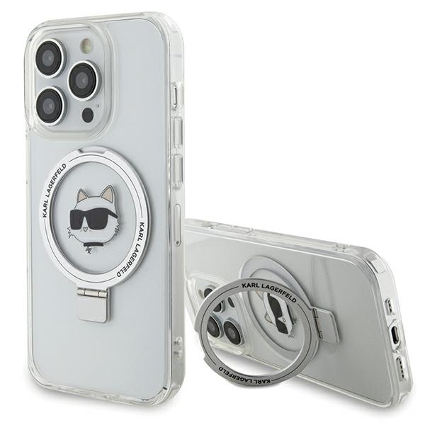 Husa MagSafe pentru Apple iPhone 15 Pro Max, Karl Lagerfeld, Ring Stand Choupette\'s Head, Alba