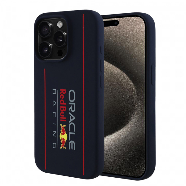 Husa MagSafe pentru Apple iPhone 15 Pro Max, Red Bull Racing, Oversize Vertical Logo, Bleumarin