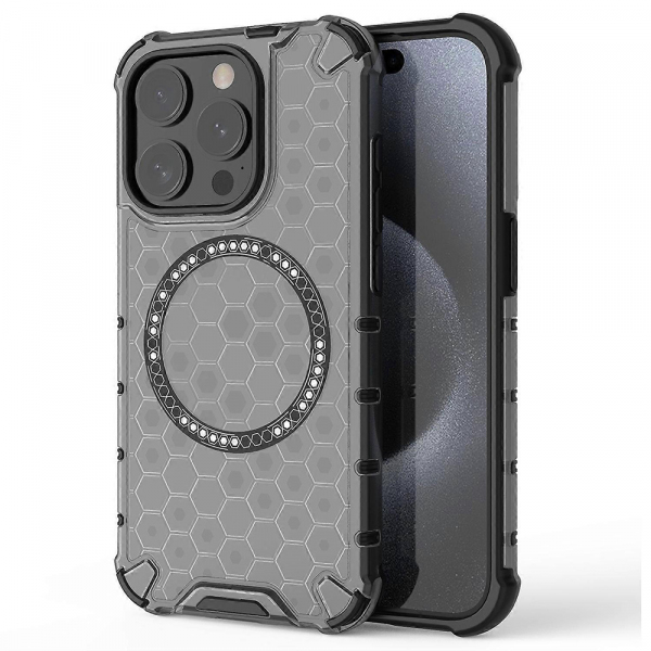 Husa MagSafe pentru Apple iPhone 15 Pro Max, Techsuit, HoneyComb Shield, Neagra