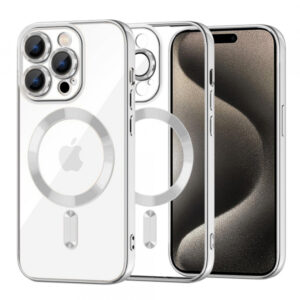 Husa MagSafe pentru Apple iPhone 15 Pro Max, Techsuit, Luxury Crystal, Argintie