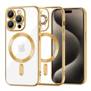 Husa MagSafe pentru Apple iPhone 15 Pro Max, Techsuit, Luxury Crystal, Aurie