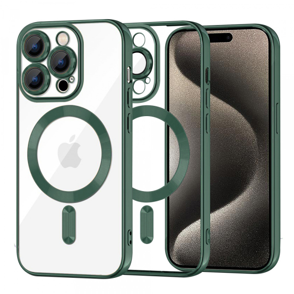 Husa MagSafe pentru Apple iPhone 15 Pro Max, Techsuit, Luxury Crystal, Verde Inchis
