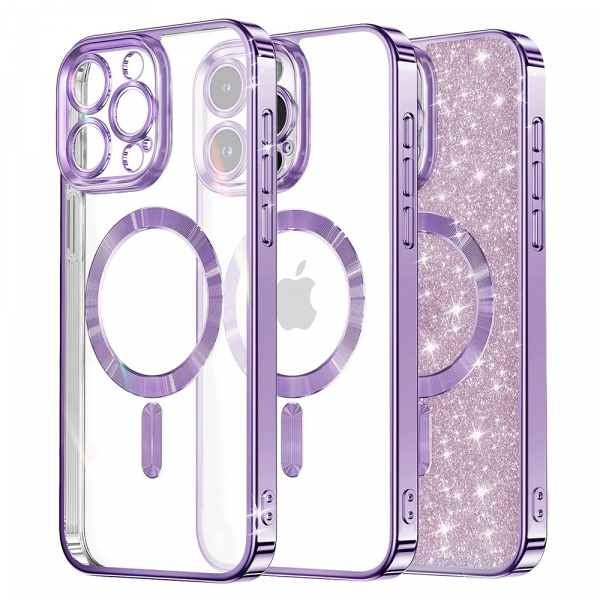 Husa MagSafe pentru Apple iPhone 15 Pro Max, Techsuit, Luxury Glitter, Mov Deschis
